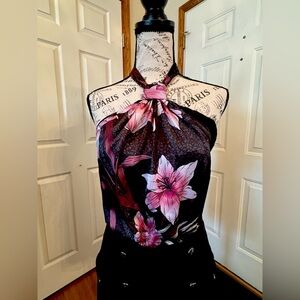 WHBM knot neck halter floral bow tie in back size 6